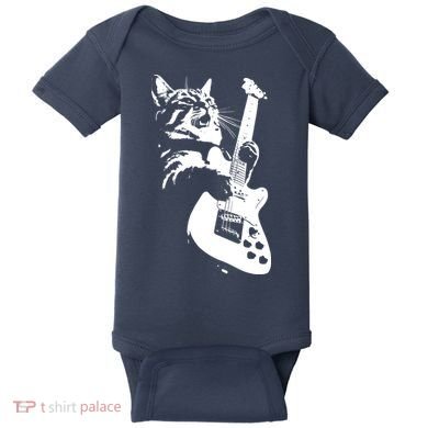 Rock Cat Playing Guitar Funny Guitar Cat Baby Bodysuit