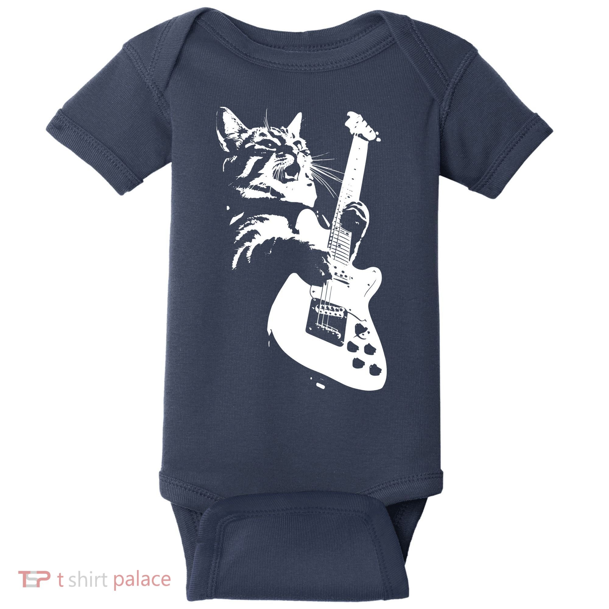 Rock Cat Playing Guitar Funny Guitar Cat Baby Bodysuit