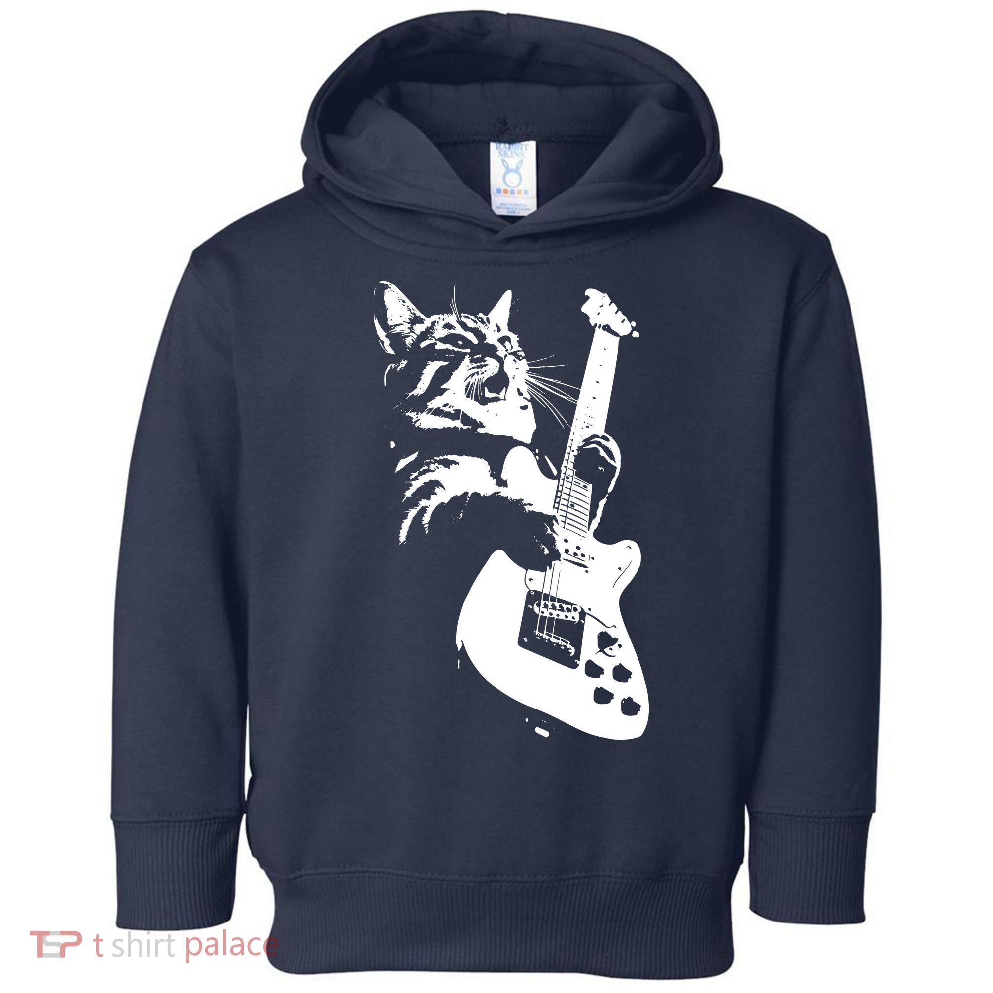 Rock Cat Playing Guitar Funny Guitar Cat Toddler Hoodie