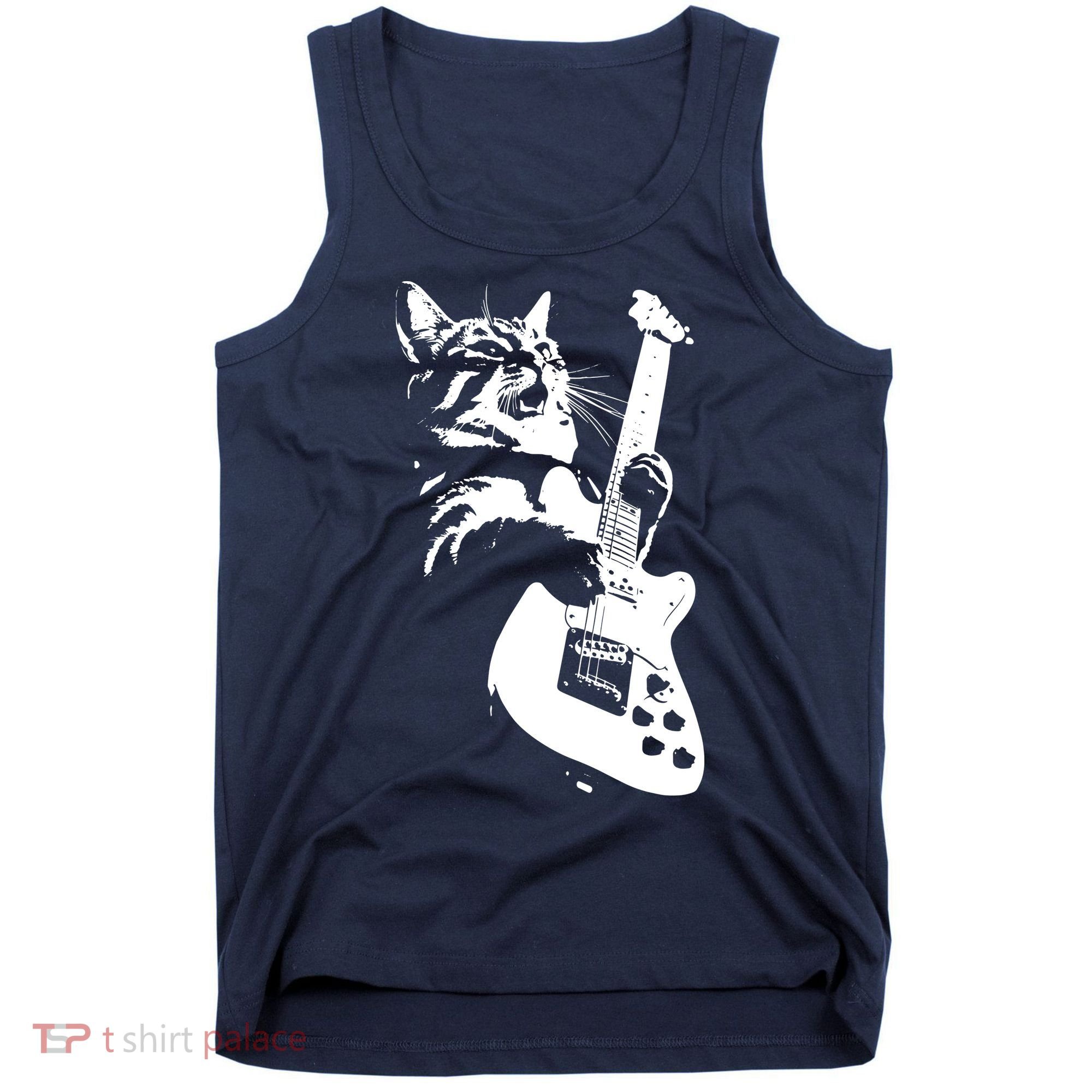 Rock Cat Playing Guitar Funny Guitar Cat Tank Top