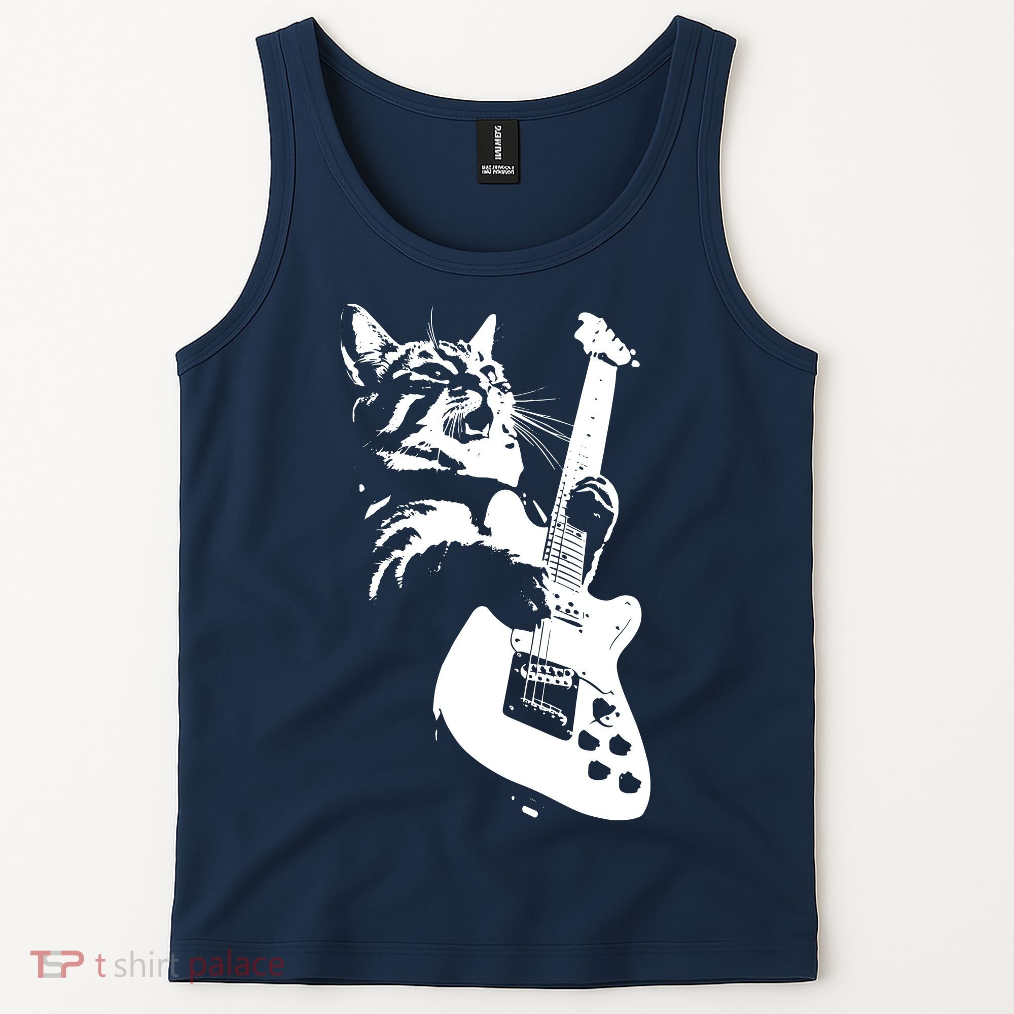 Rock Cat Playing Guitar Funny Guitar Cat Tank Top