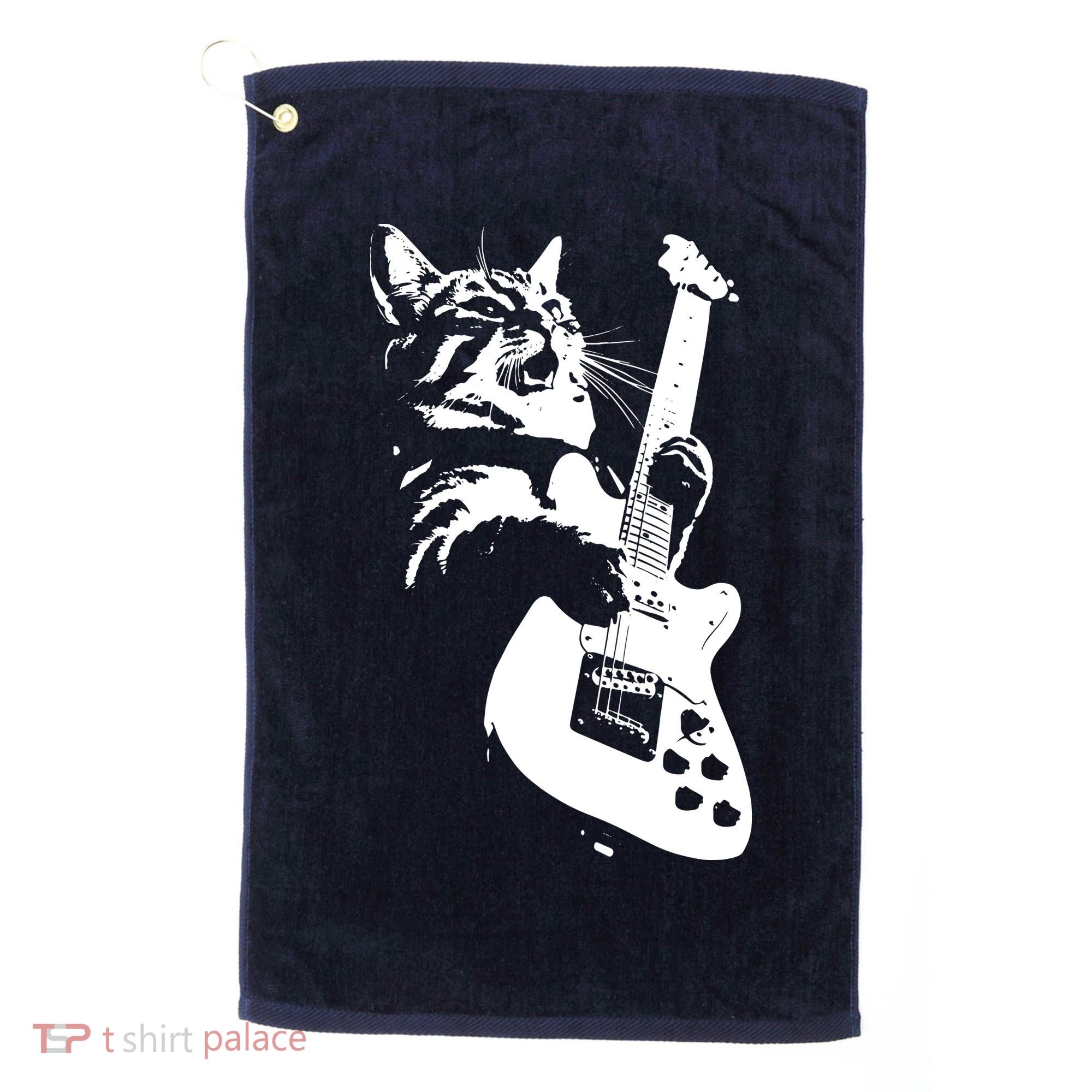 Rock Cat Playing Guitar Funny Guitar Cat Golf Towel