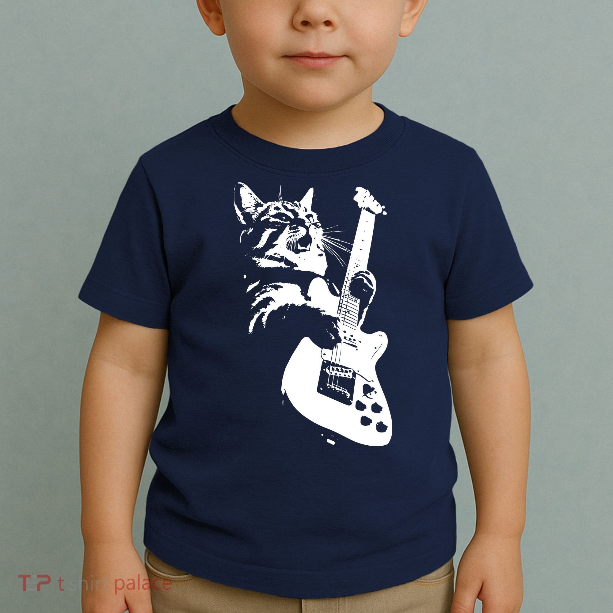 Rock Cat Playing Guitar Funny Guitar Cat Toddler T-Shirt