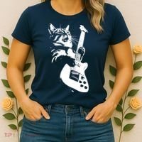 Rock Cat Playing Guitar Funny Guitar Cat Women's T-Shirt thumb 2