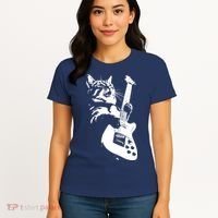 Rock Cat Playing Guitar Funny Guitar Cat Women's T-Shirt thumb 4