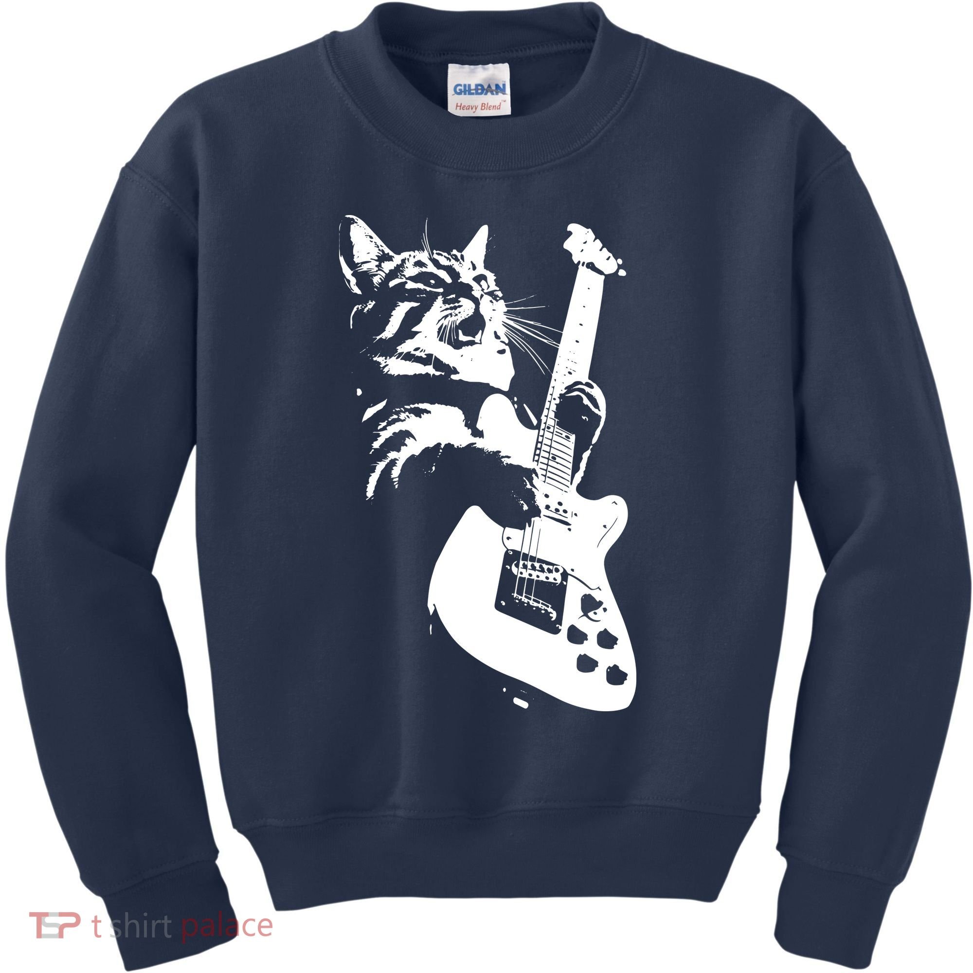 Rock Cat Playing Guitar Funny Guitar Cat Kids Sweatshirt