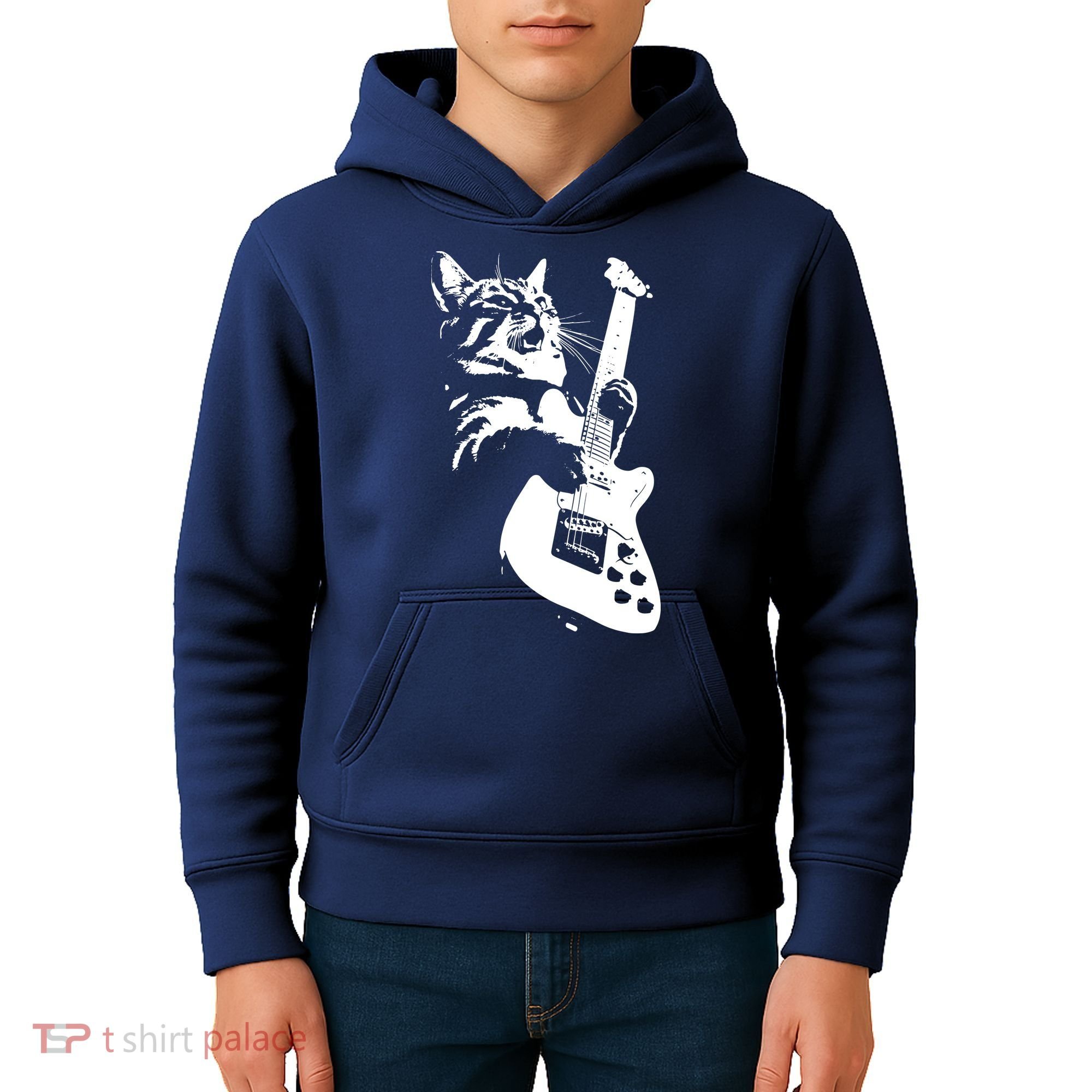 Rock Cat Playing Guitar Funny Guitar Cat Kids Hoodie