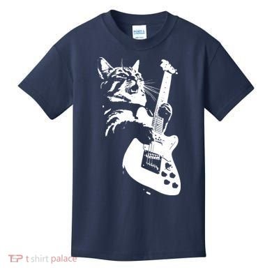 Rock Cat Playing Guitar Funny Guitar Cat Kids T-Shirt