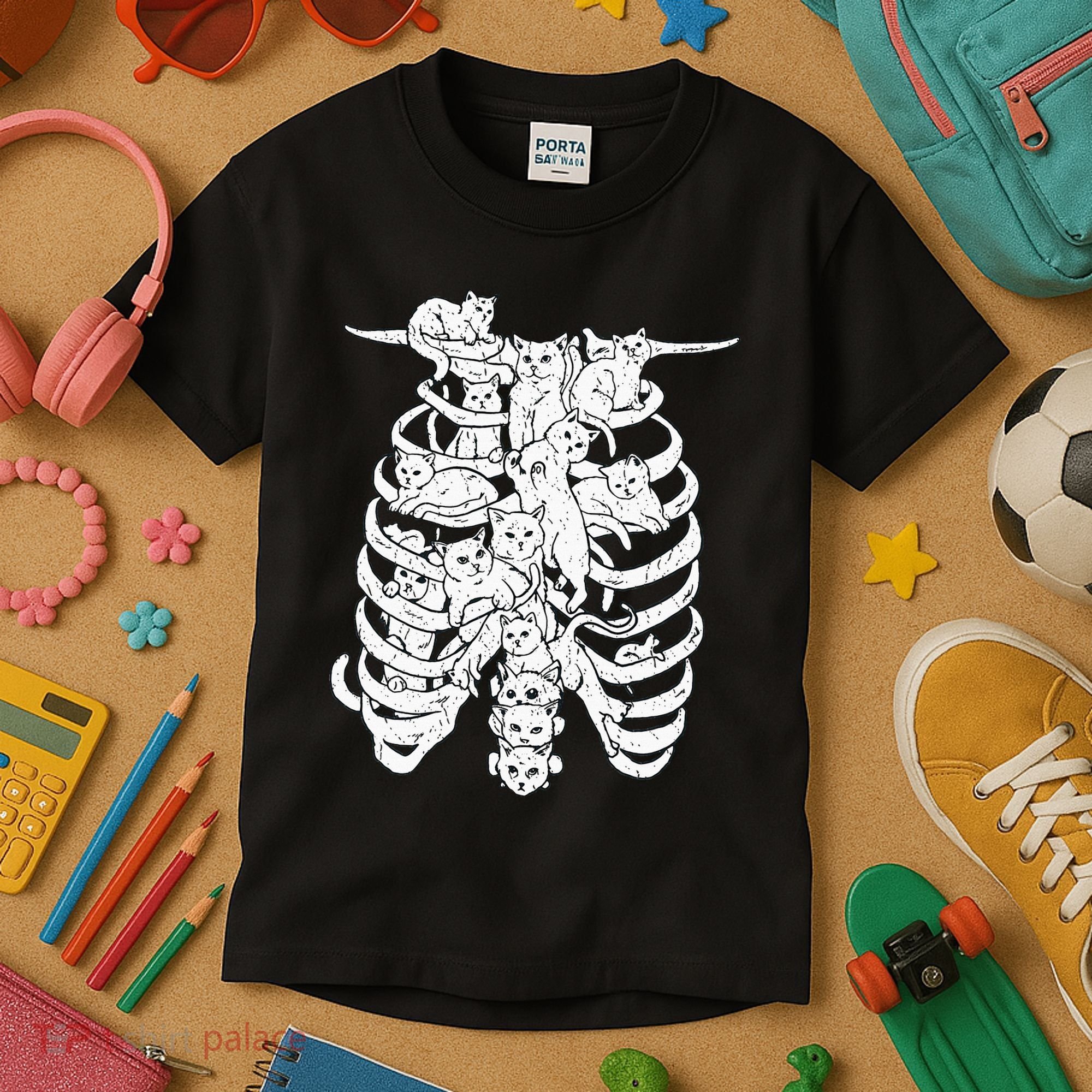 Ribcage Cats Pastel Goth Alt Clothes Aesthetic Egirl Kids T-Shirt