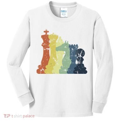 Retro Chess Player Shirt Gift Vintage Chess Pieces Kids Long Sleeve Shirt