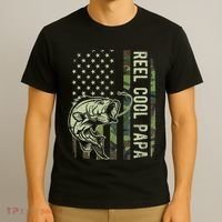 Reel Cool Papa Camouflage American Flag Fathers Day T-Shirt thumb 3
