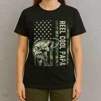 Reel Cool Papa Camouflage American Flag Fathers Day T-Shirt thumb 4