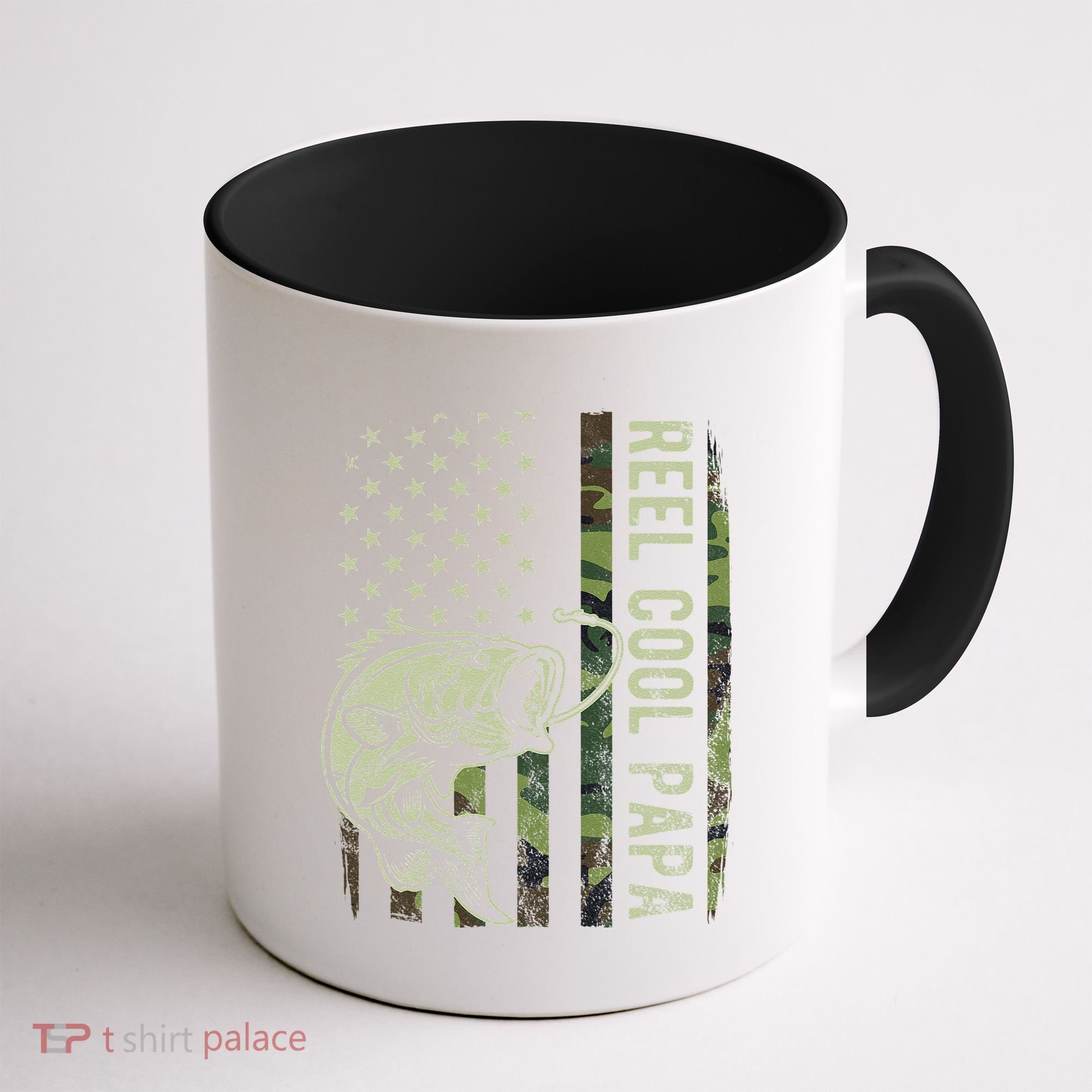Reel Cool Papa Camouflage American Flag Fathers Day Coffee Mug