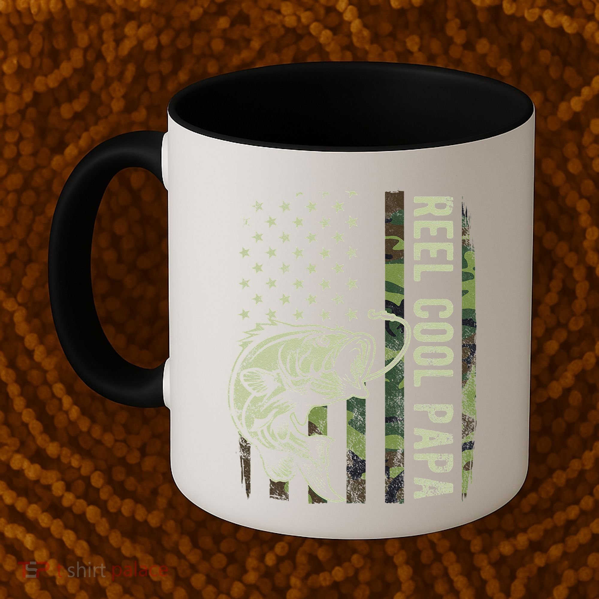 Reel Cool Papa Camouflage American Flag Fathers Day Coffee Mug