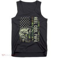 Reel Cool Papa Camouflage American Flag Fathers Day Tank Top thumb 0