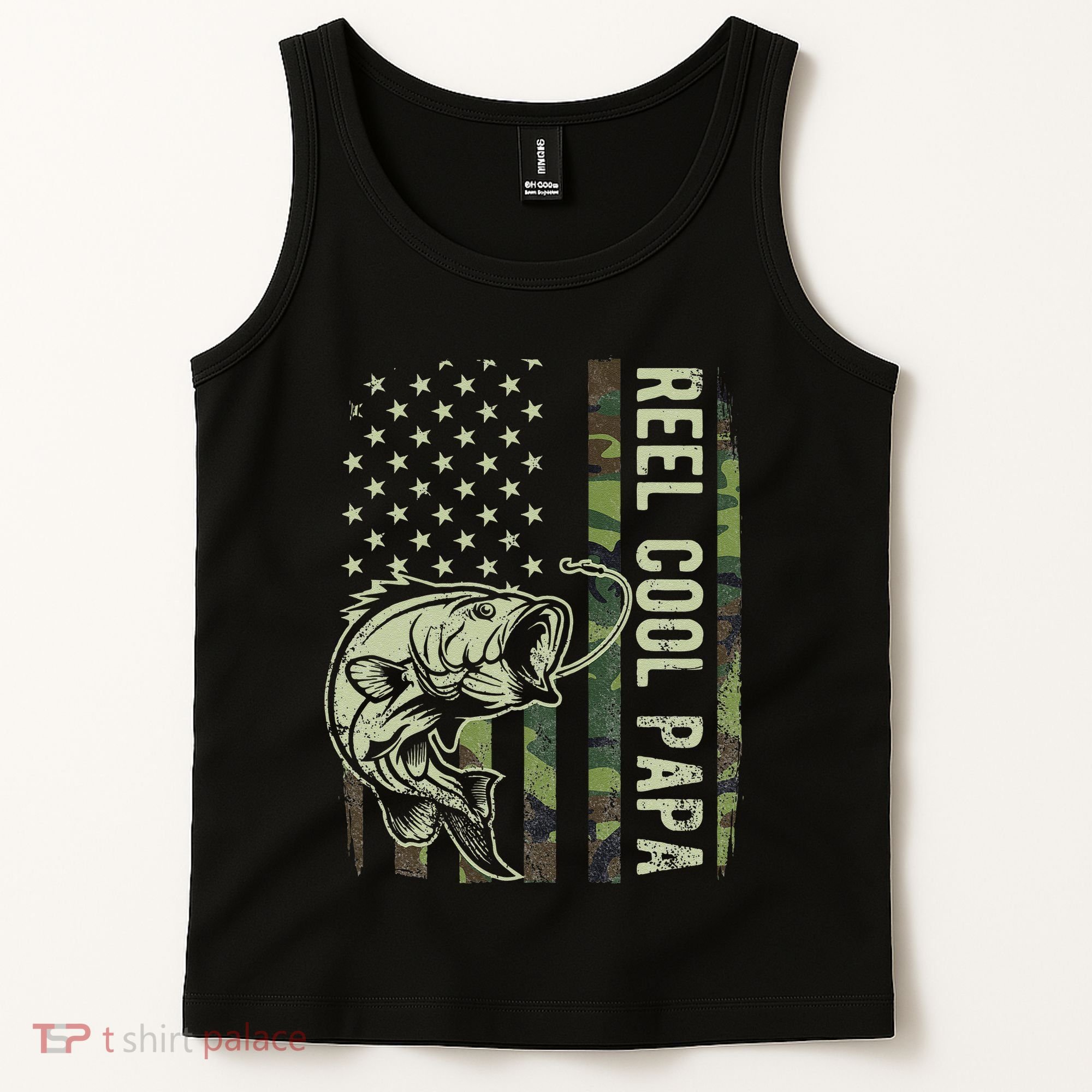 Reel Cool Papa Camouflage American Flag Fathers Day Tank Top