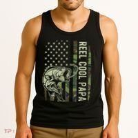 Reel Cool Papa Camouflage American Flag Fathers Day Tank Top thumb 3