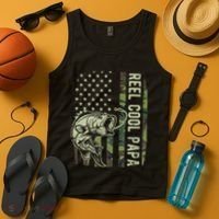 Reel Cool Papa Camouflage American Flag Fathers Day Tank Top thumb 4