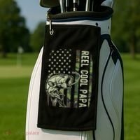 Reel Cool Papa Camouflage American Flag Fathers Day Golf Towel thumb 2
