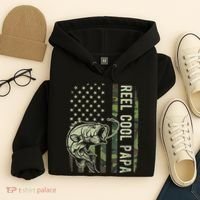 Reel Cool Papa Camouflage American Flag Fathers Day Hoodie thumb 4