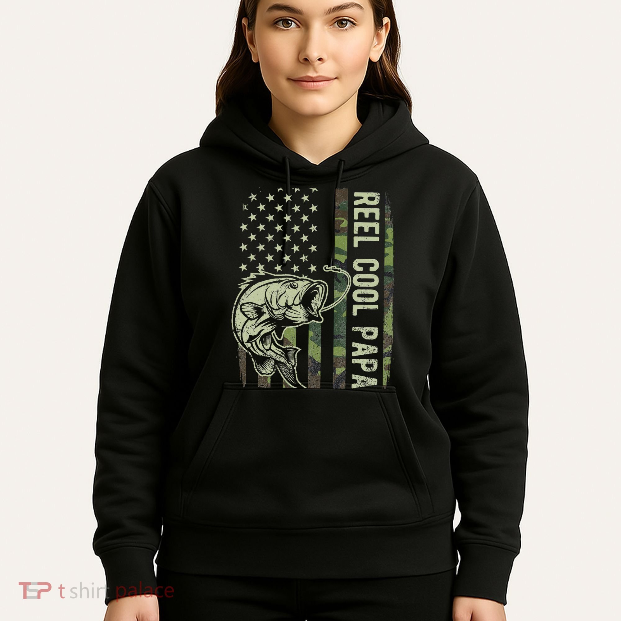 Reel Cool Papa Camouflage American Flag Fathers Day Hoodie