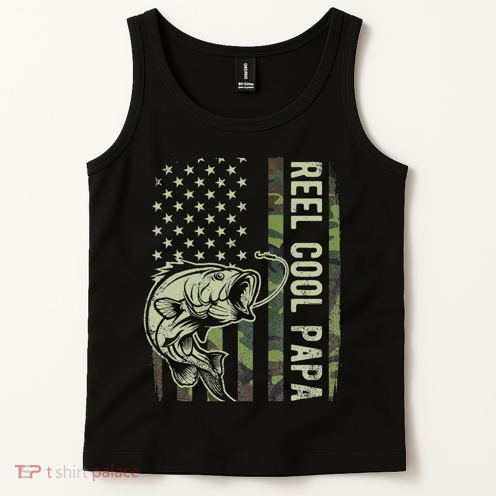 Reel Cool Papa Camouflage American Flag Fathers Day Tank Top