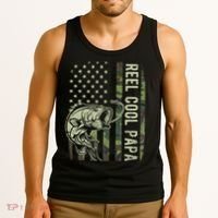 Reel Cool Papa Camouflage American Flag Fathers Day Tank Top thumb 3
