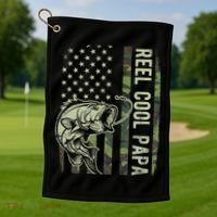 Reel Cool Papa Camouflage American Flag Fathers Day Golf Towel thumb 1