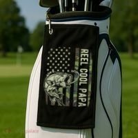 Reel Cool Papa Camouflage American Flag Fathers Day Golf Towel thumb 2