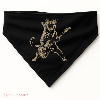 Rock Cat Playing Guitar Funny Guitar Cat USA-Made Doggie Bandana