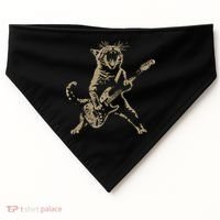 Rock Cat Playing Guitar Funny Guitar Cat USA-Made Doggie Bandana thumb 0