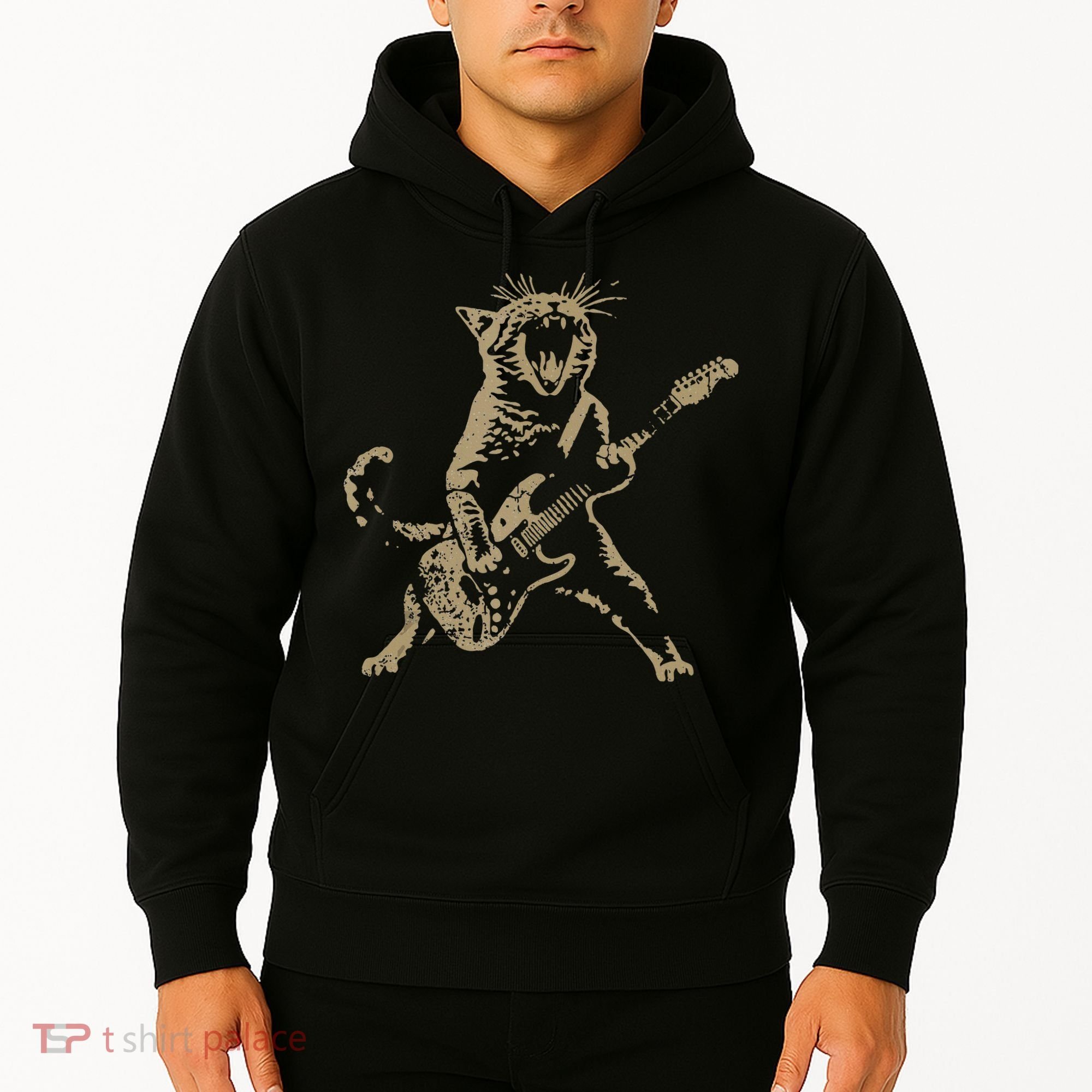 Rock Cat Playing Guitar Funny Guitar Cat Hoodie