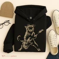 Rock Cat Playing Guitar Funny Guitar Cat Hoodie thumb 4