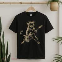 Rock Cat Playing Guitar Funny Guitar Cat T-Shirt thumb 2