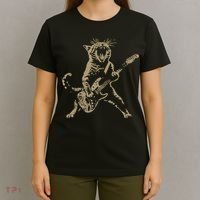 Rock Cat Playing Guitar Funny Guitar Cat T-Shirt thumb 4