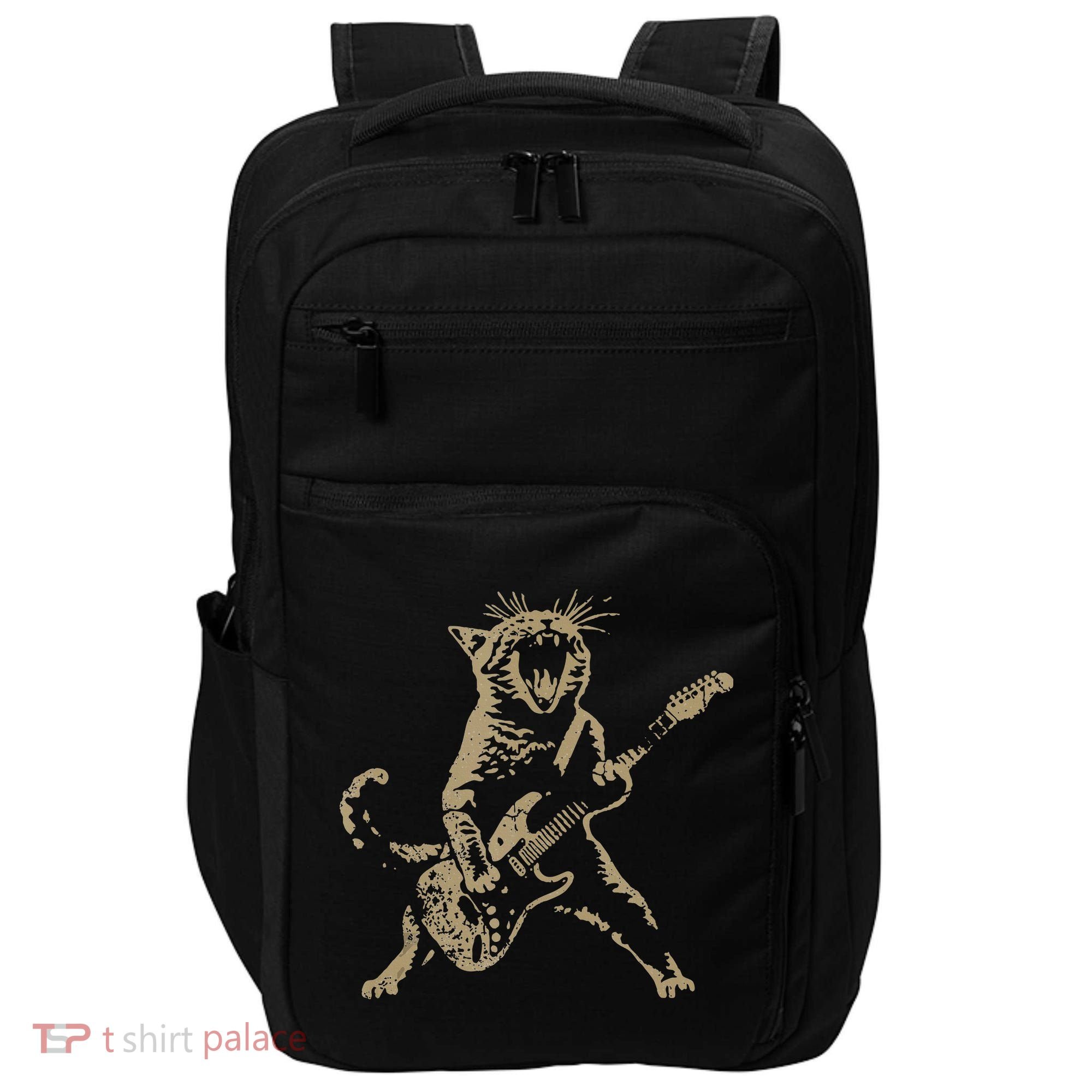 Rock Cat Playing Guitar Funny Guitar Cat Impact Tech Backpack