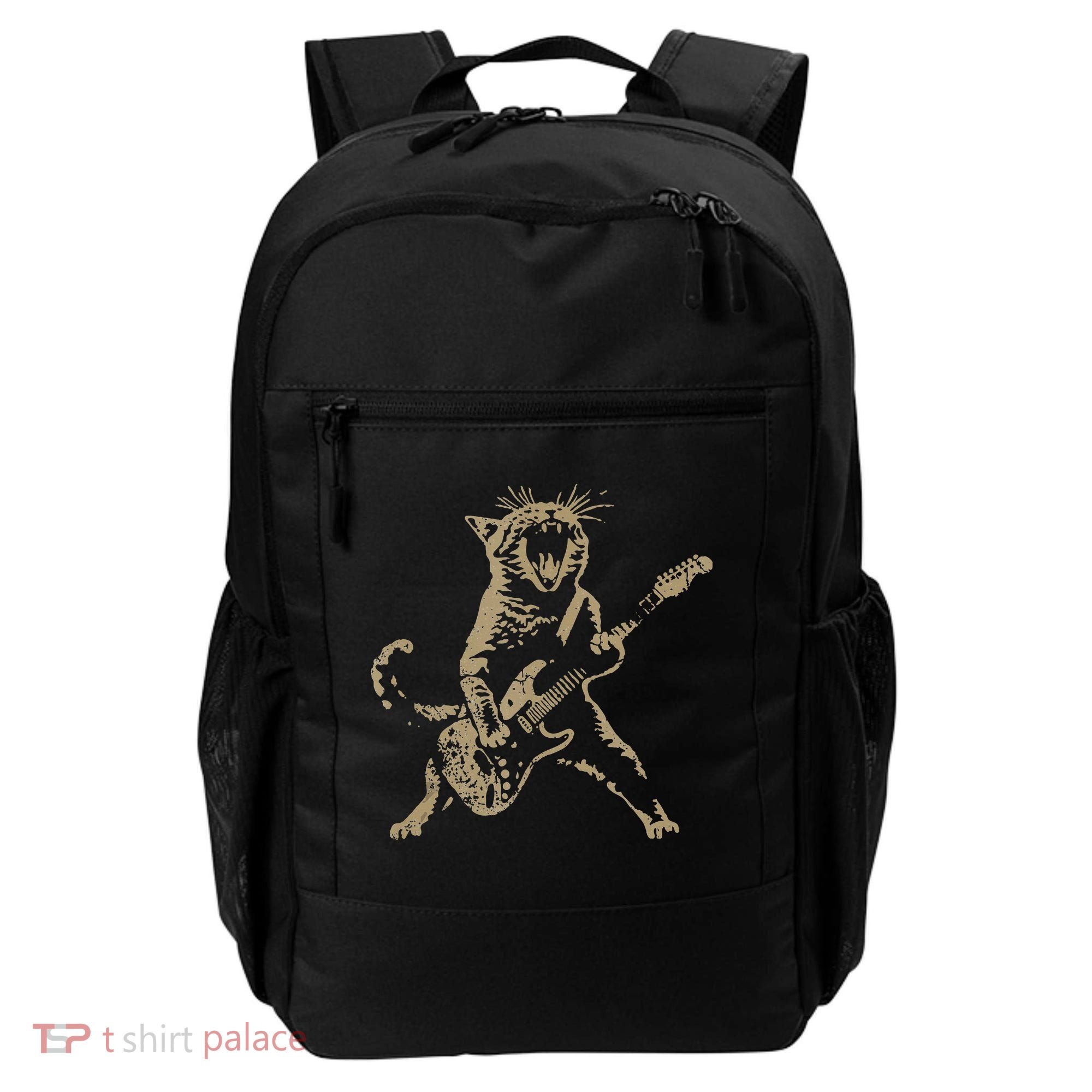 Rock Cat Playing Guitar Funny Guitar Cat Backpack