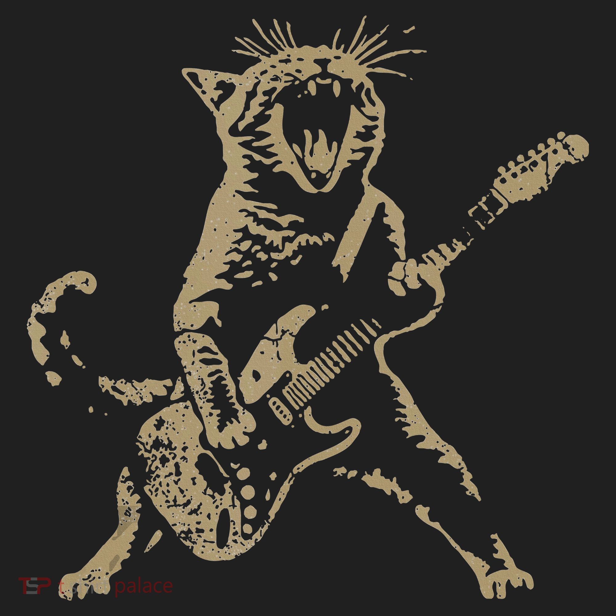 Rock Cat Playing Guitar Funny Guitar Cat Beanie