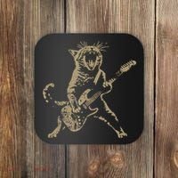 Rock Cat Playing Guitar Funny Guitar Cat Coaster thumb 0