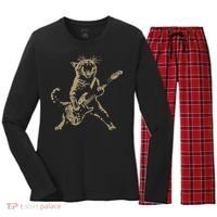 Rock Cat Playing Guitar Funny Guitar Cat Women's Long Sleeve Flannel Pajama Set  thumb 0