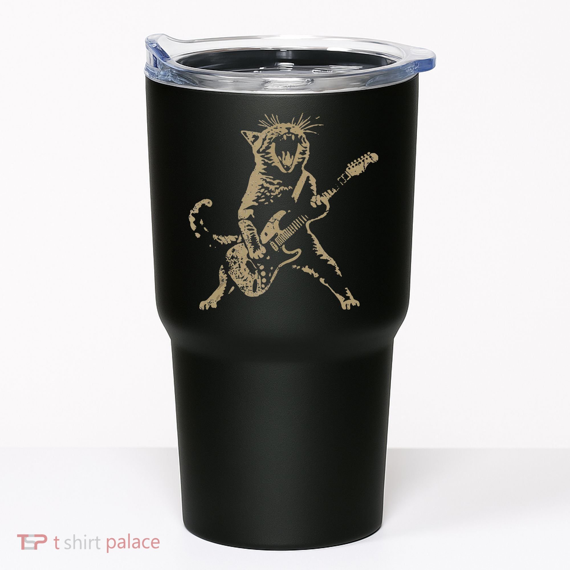 Rock Cat Playing Guitar Funny Guitar Cat Tumbler
