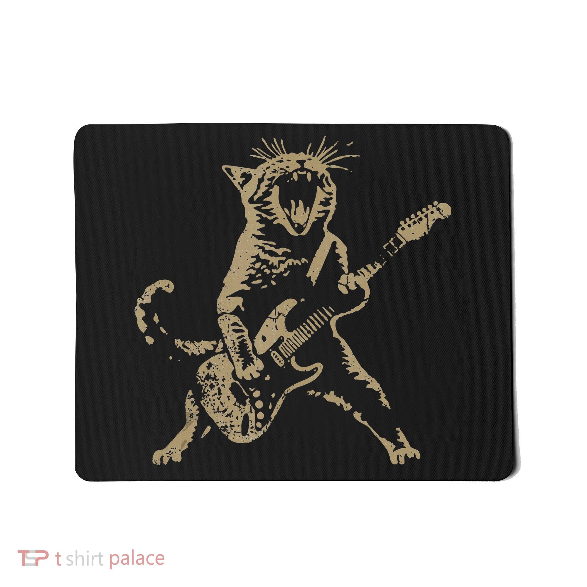 Rock Cat Playing Guitar Funny Guitar Cat Mousepad