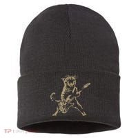 Rock Cat Playing Guitar Funny Guitar Cat Sustainable Knit Beanie thumb 0