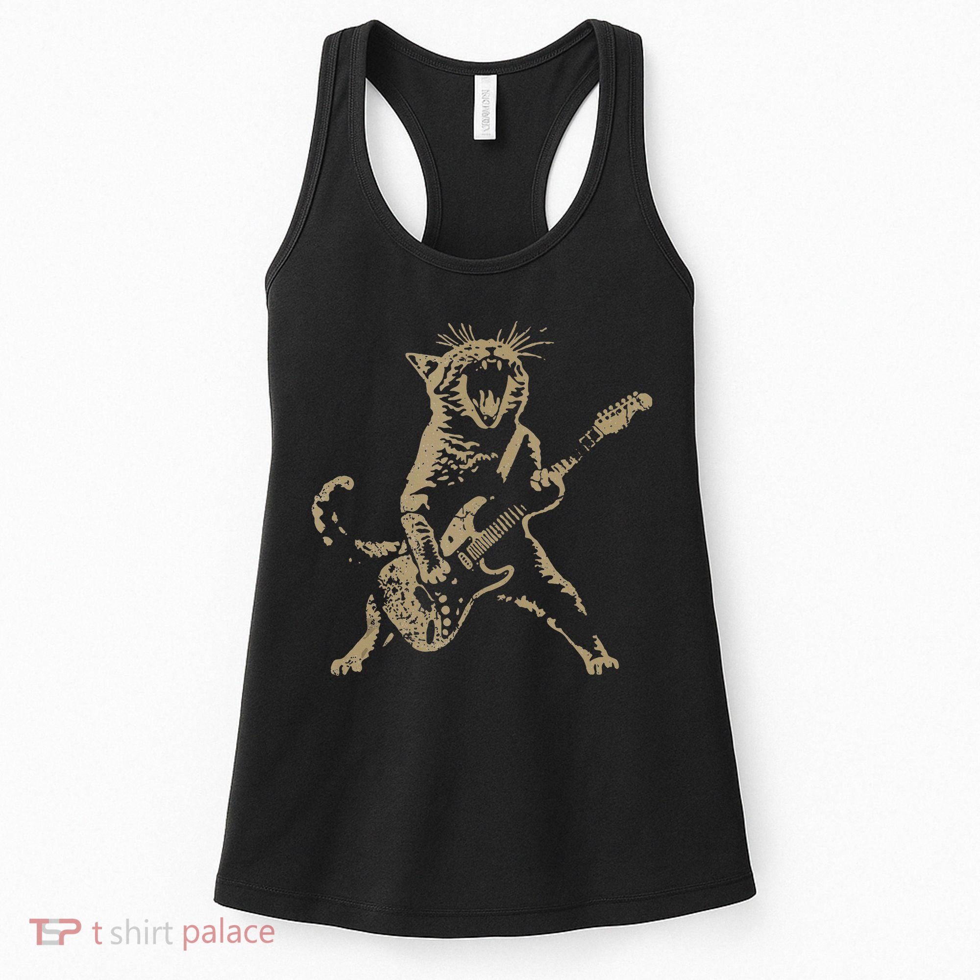 Rock Cat Playing Guitar Funny Guitar Cat Women's Tank Top