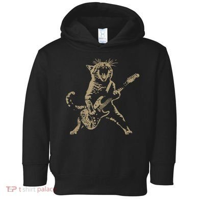 Rock Cat Playing Guitar Funny Guitar Cat Toddler Hoodie