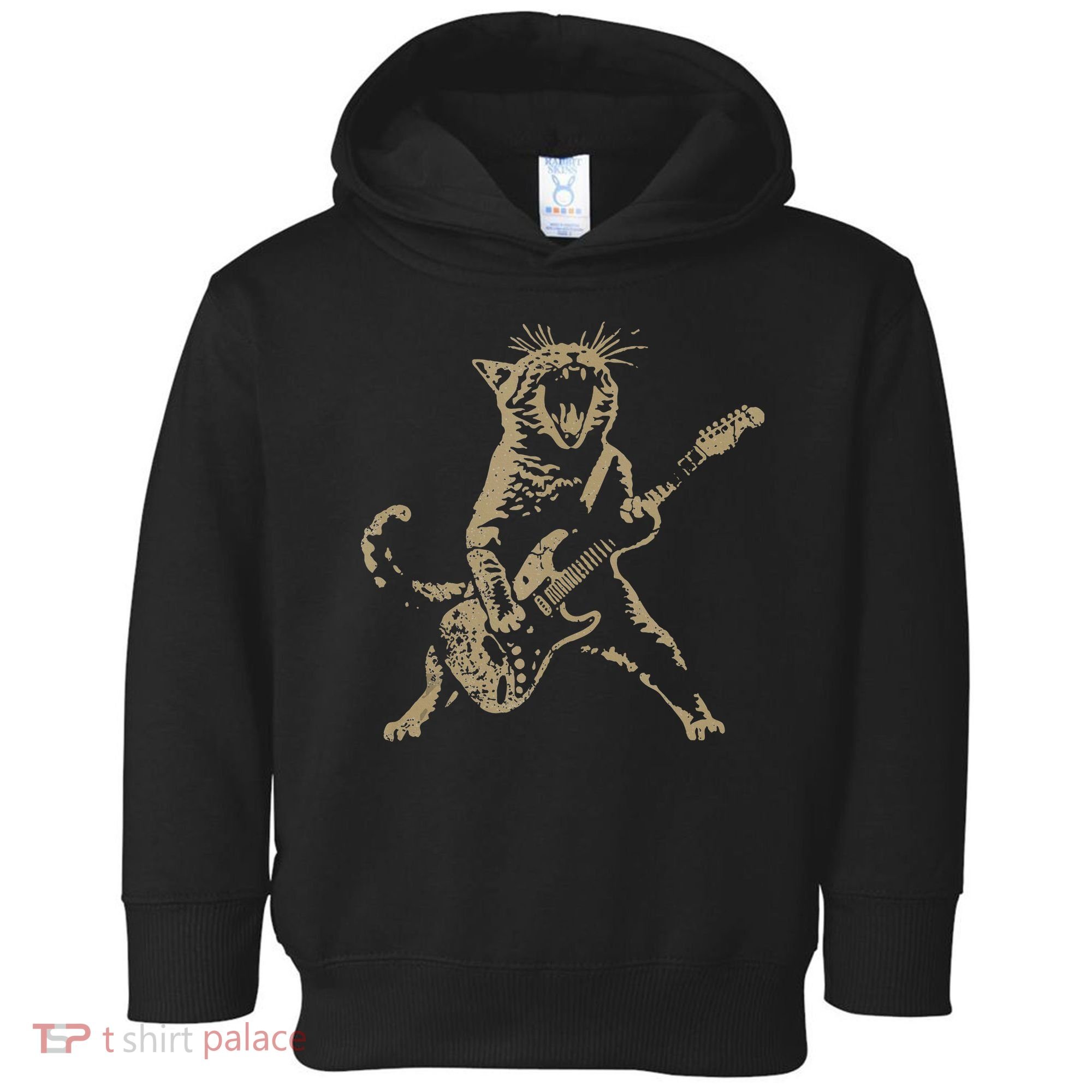 Rock Cat Playing Guitar Funny Guitar Cat Toddler Hoodie