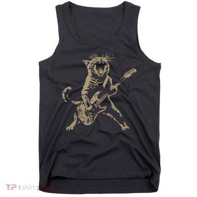 Rock Cat Playing Guitar Funny Guitar Cat Tank Top