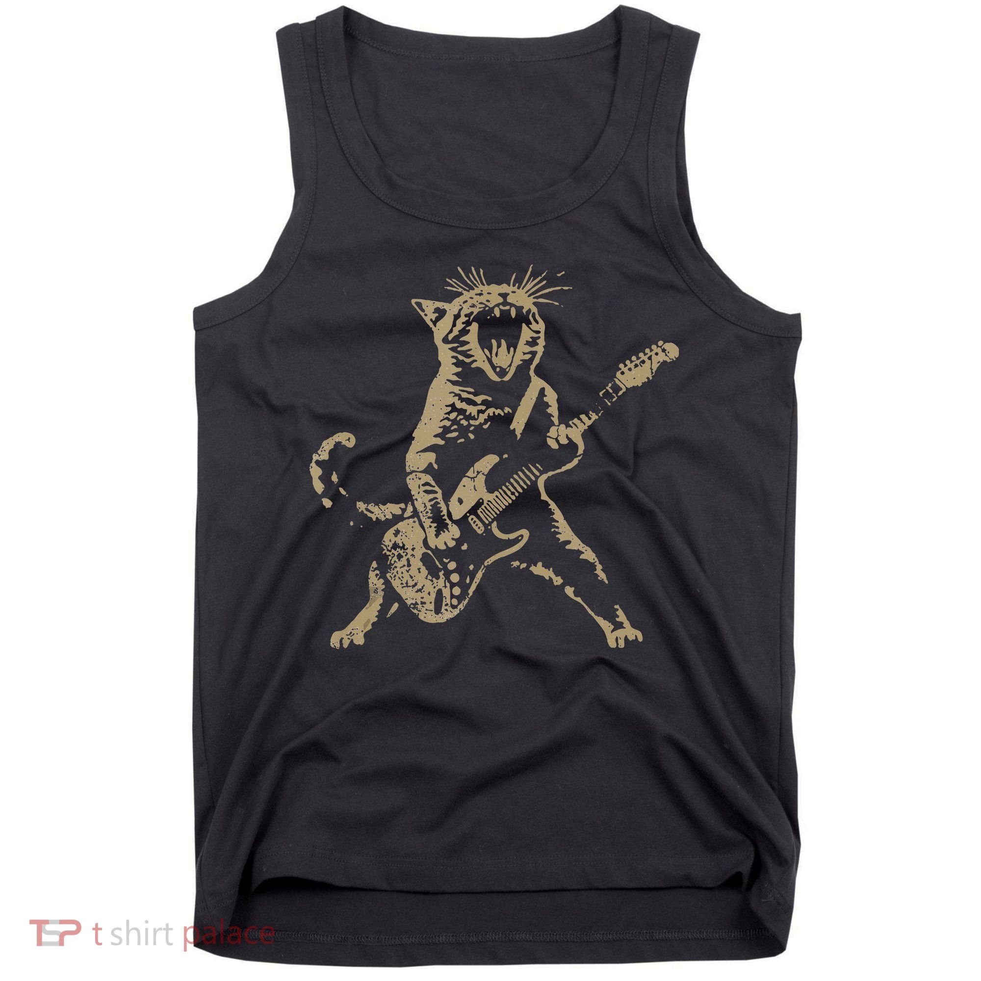 Rock Cat Playing Guitar Funny Guitar Cat Tank Top