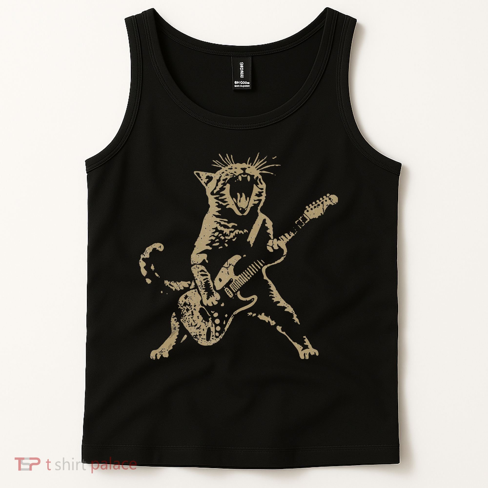 Rock Cat Playing Guitar Funny Guitar Cat Tank Top