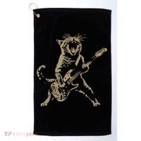 Rock Cat Playing Guitar Funny Guitar Cat Golf Towel thumb 0
